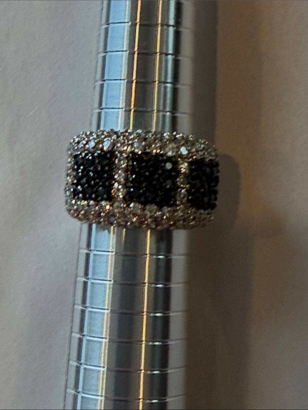 Elegant Black and Silver Pave Statement Ring size 10 18KGE